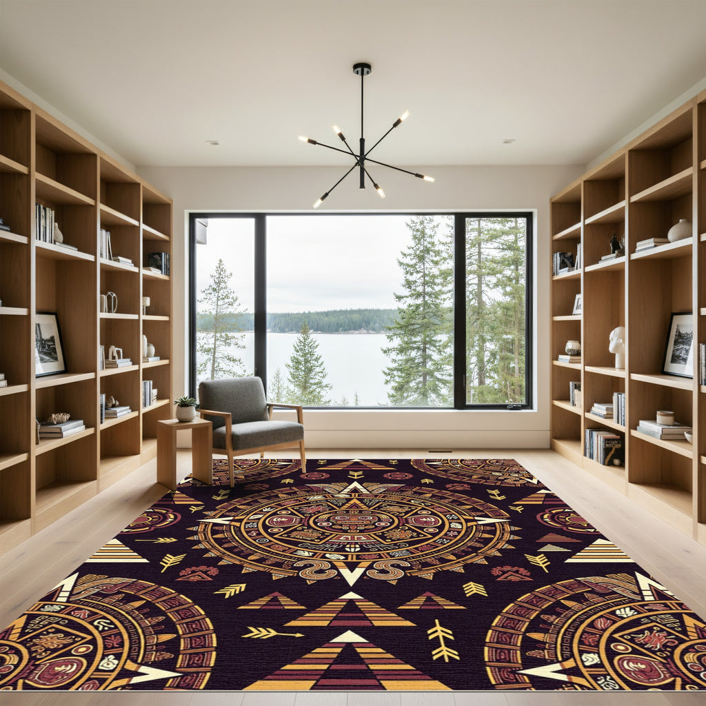 Aztec Gold Sun Sacred Geometry Rug