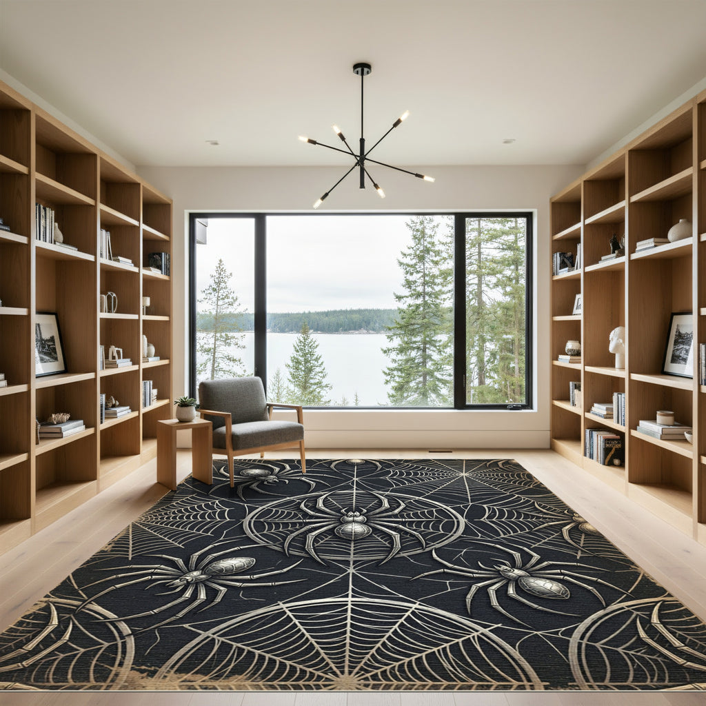 Metallic Gothic Spider Web Art Rug
