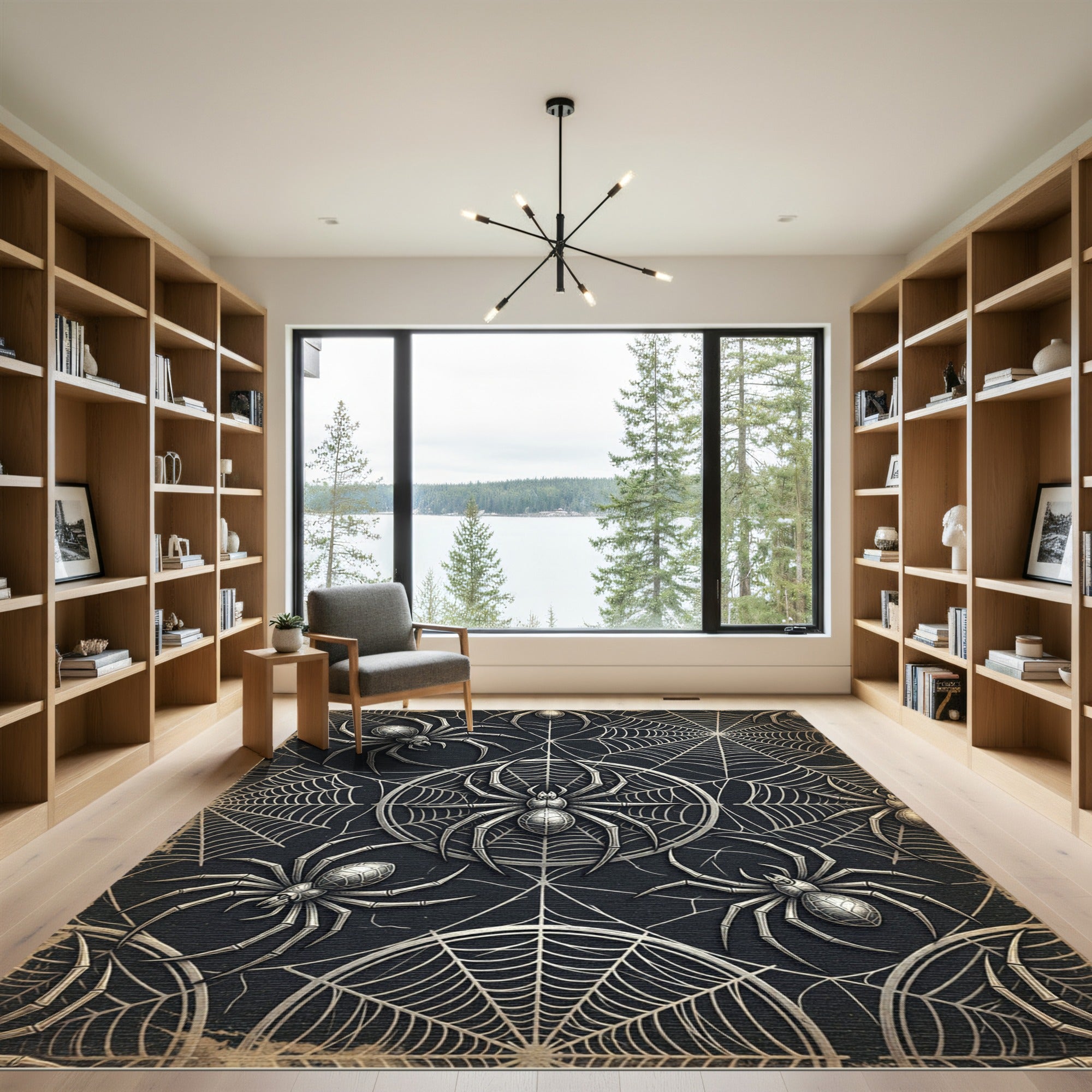 Metallic Gothic Spider Web Art Rug