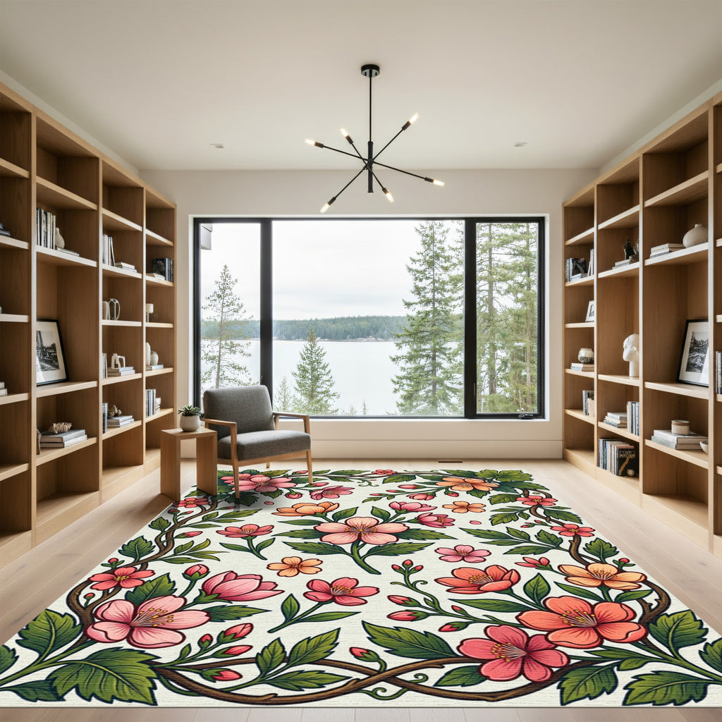Pink Coral Blossom Vine Garland Rug