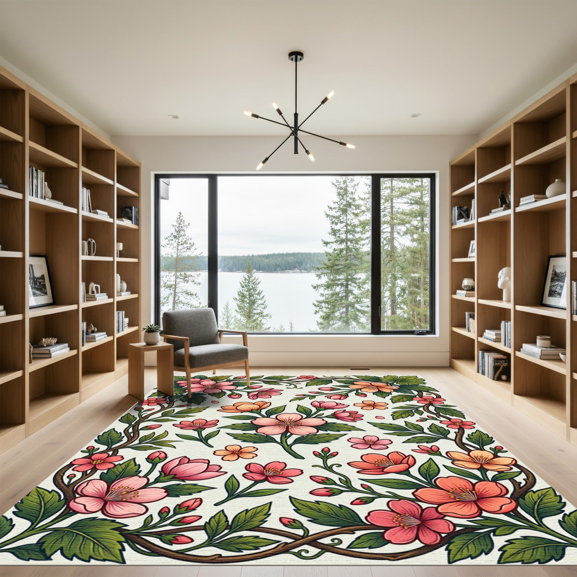 Pink Coral Blossom Vine Garland Rug