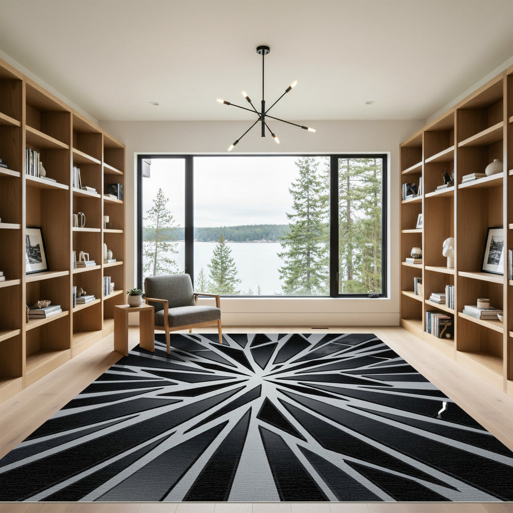 Modern Black and White Shattered Geometric Rug