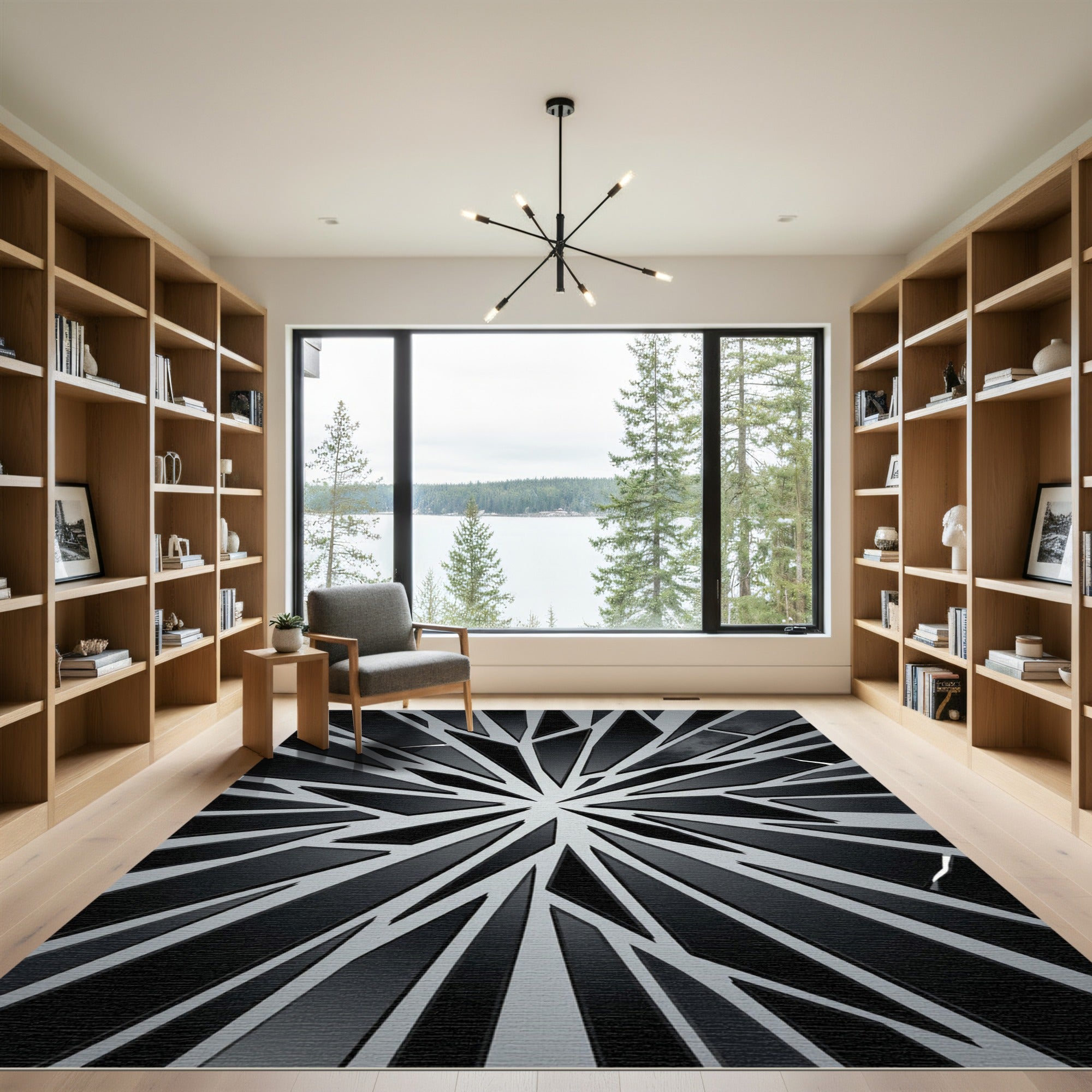 Modern Black and White Shattered Geometric Rug