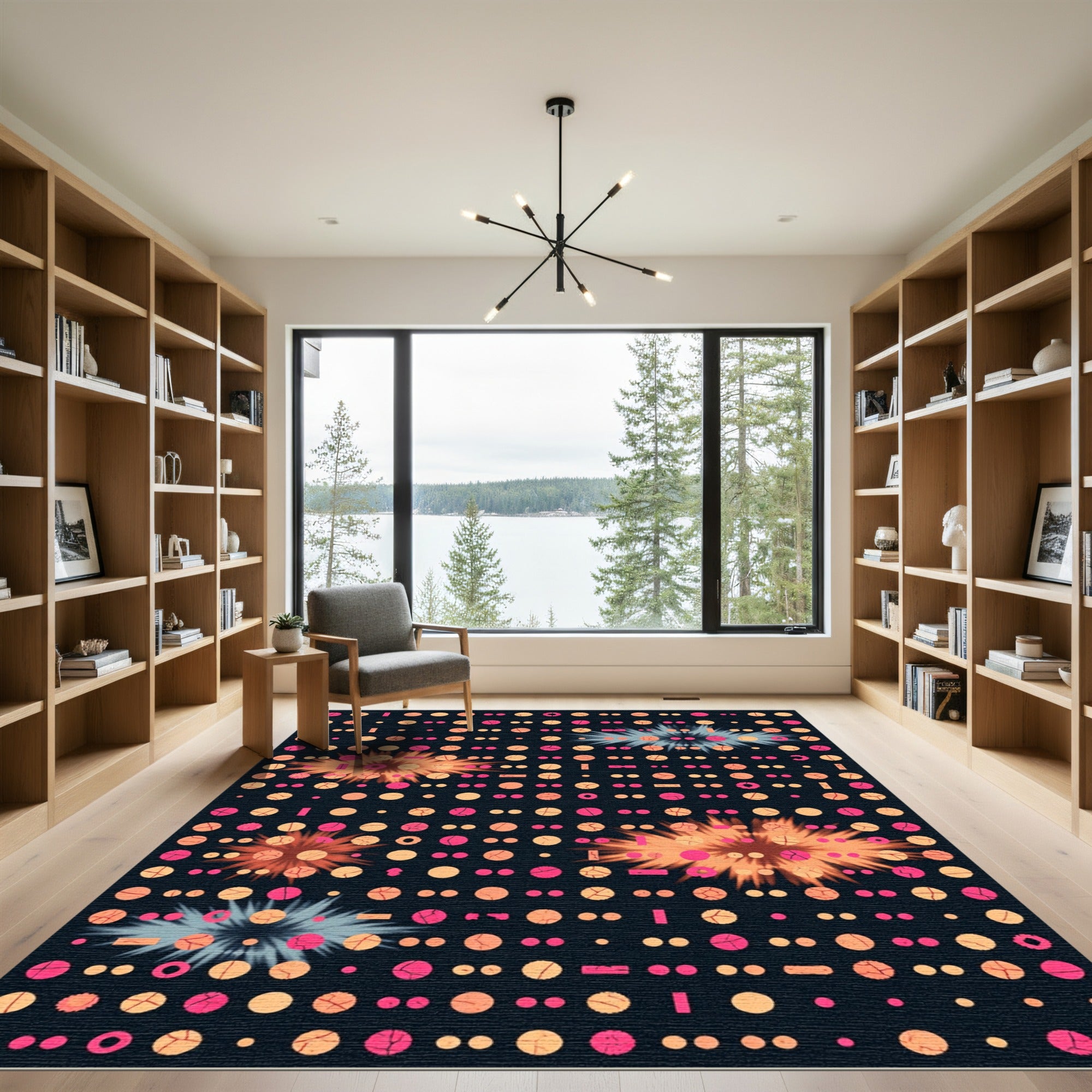 Pink Orange Exploding Circles Geometric Rug