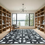 Sophisticated Charcoal Interlocking Geometric Grid Rug