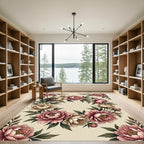 Lush Pink Beige Floral Wreath Rug