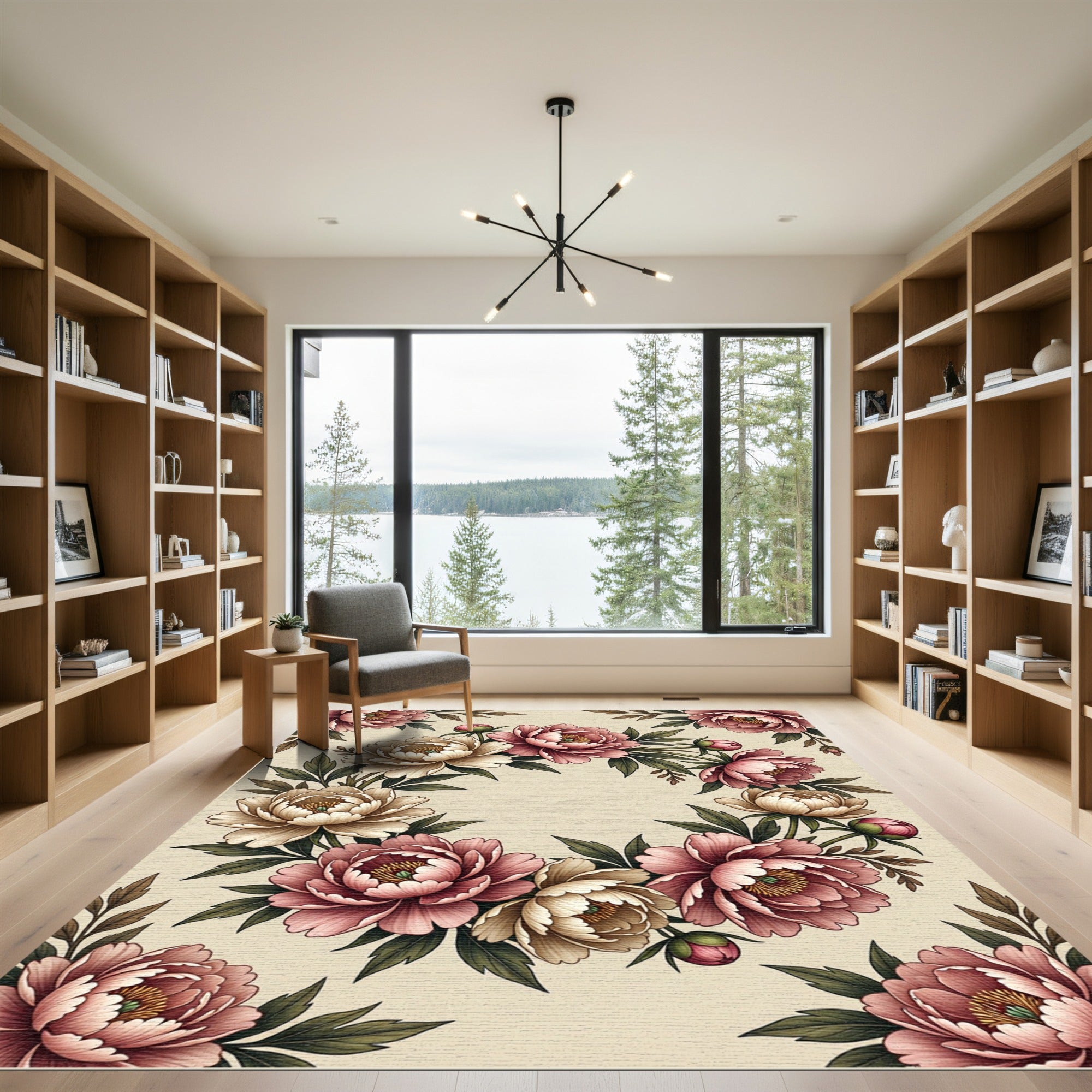 Lush Pink Beige Floral Wreath Rug