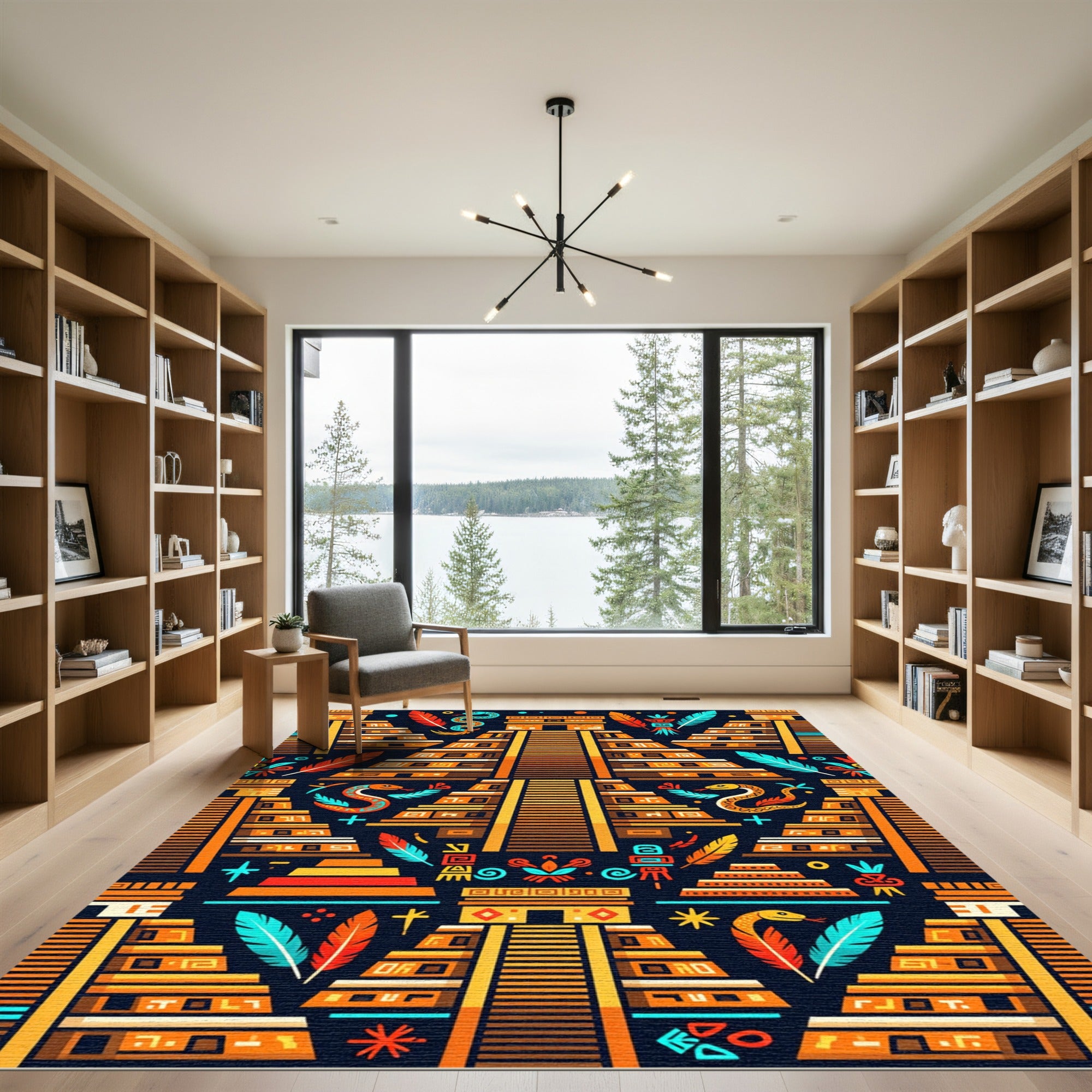 Vibrant Aztec Serpent Temple Art Rug
