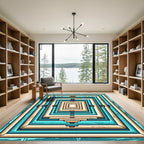 Modern Teal and Sand Geometric Stacked Rectangles Rug