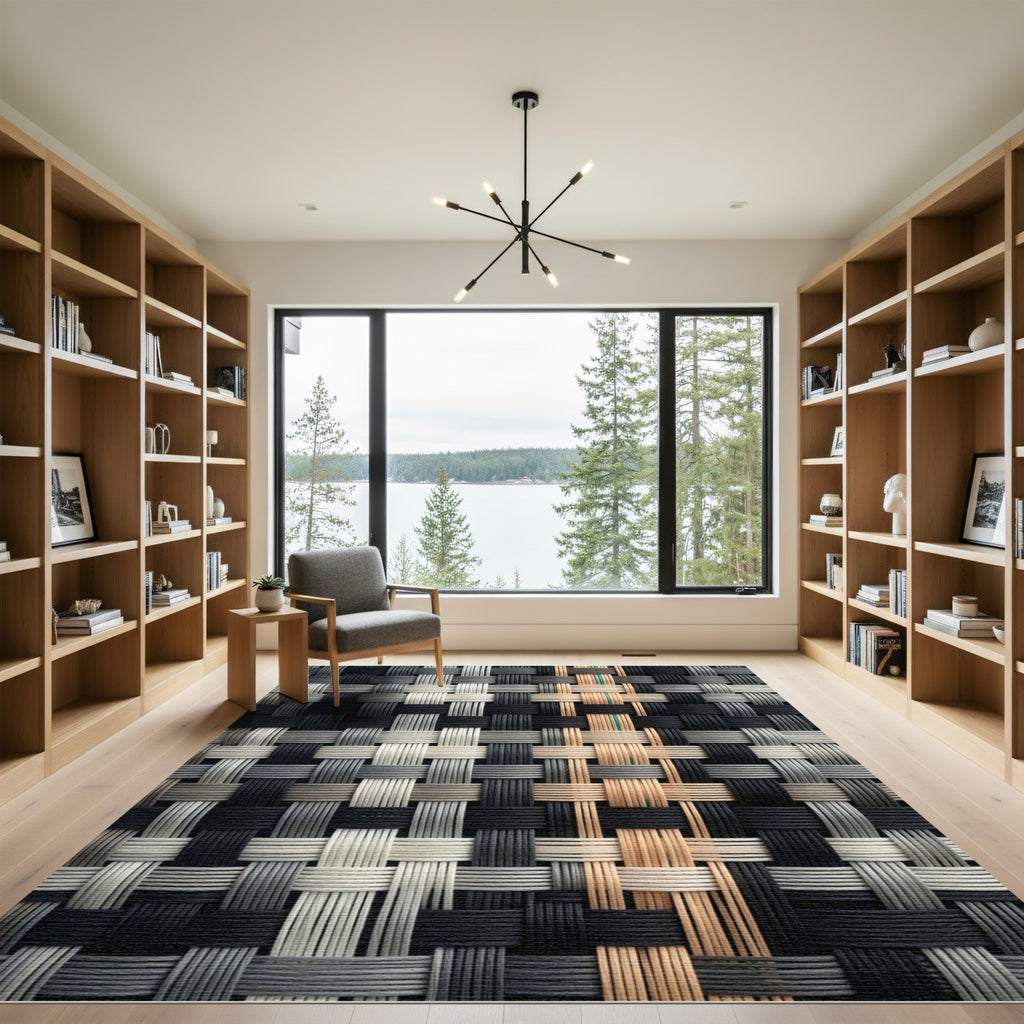 Contemporary Neutral Woven Grid Weave Rug