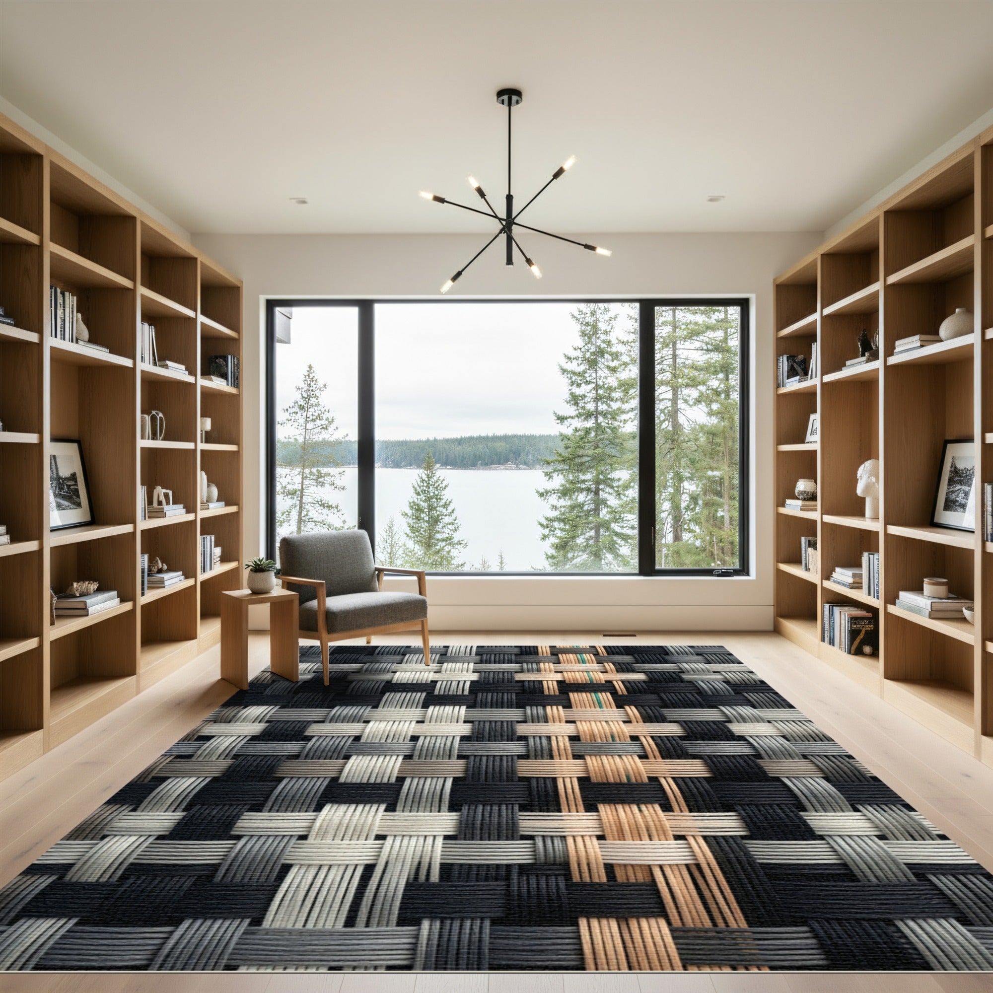 Contemporary Neutral Woven Grid Weave Rug