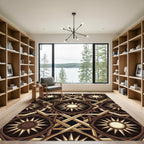 Rich Brown Sunburst Geometric Interlace Rug