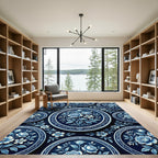 Classic Blue White Floral Oval Medallion Rug