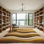 Golden Wavy Abstract Fluid Lines Rug