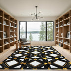 Black Golden Diamond Lattice Stars Rug