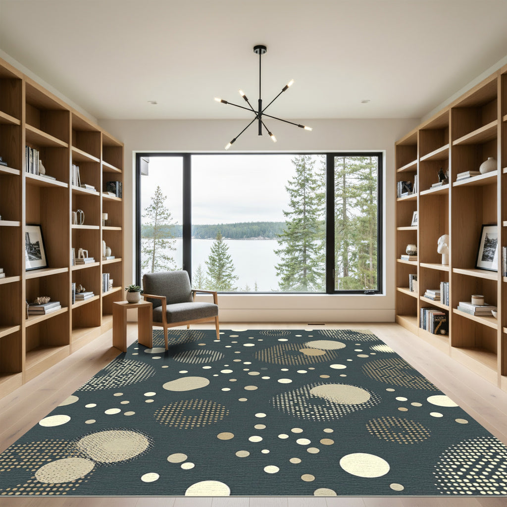 Abstract Golden Polka Dot Dark Teal Rug