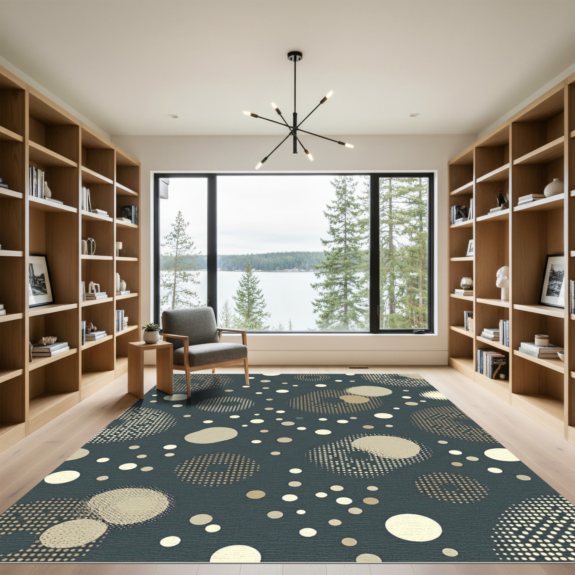 Abstract Golden Polka Dot Dark Teal Rug