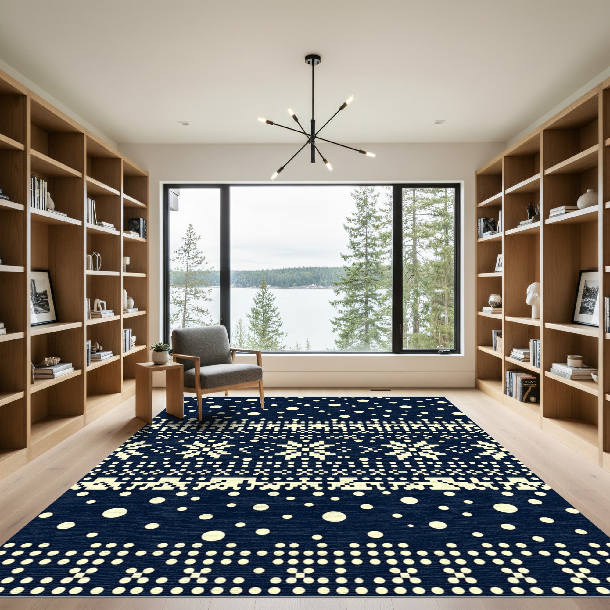 Navy Pixelated Snowflake Nordic Night Rug