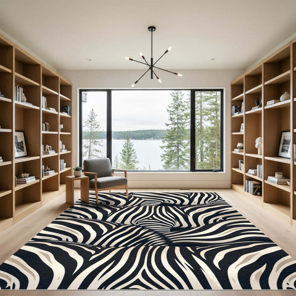 Chic Black White Animal Stripes Runner Rug