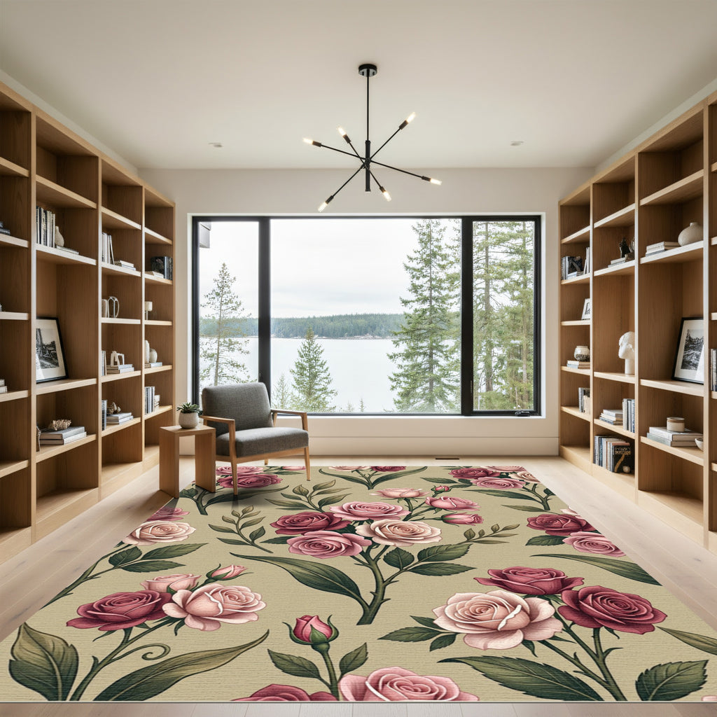 Romantic Dusty Rose Floral Bouquet Rug