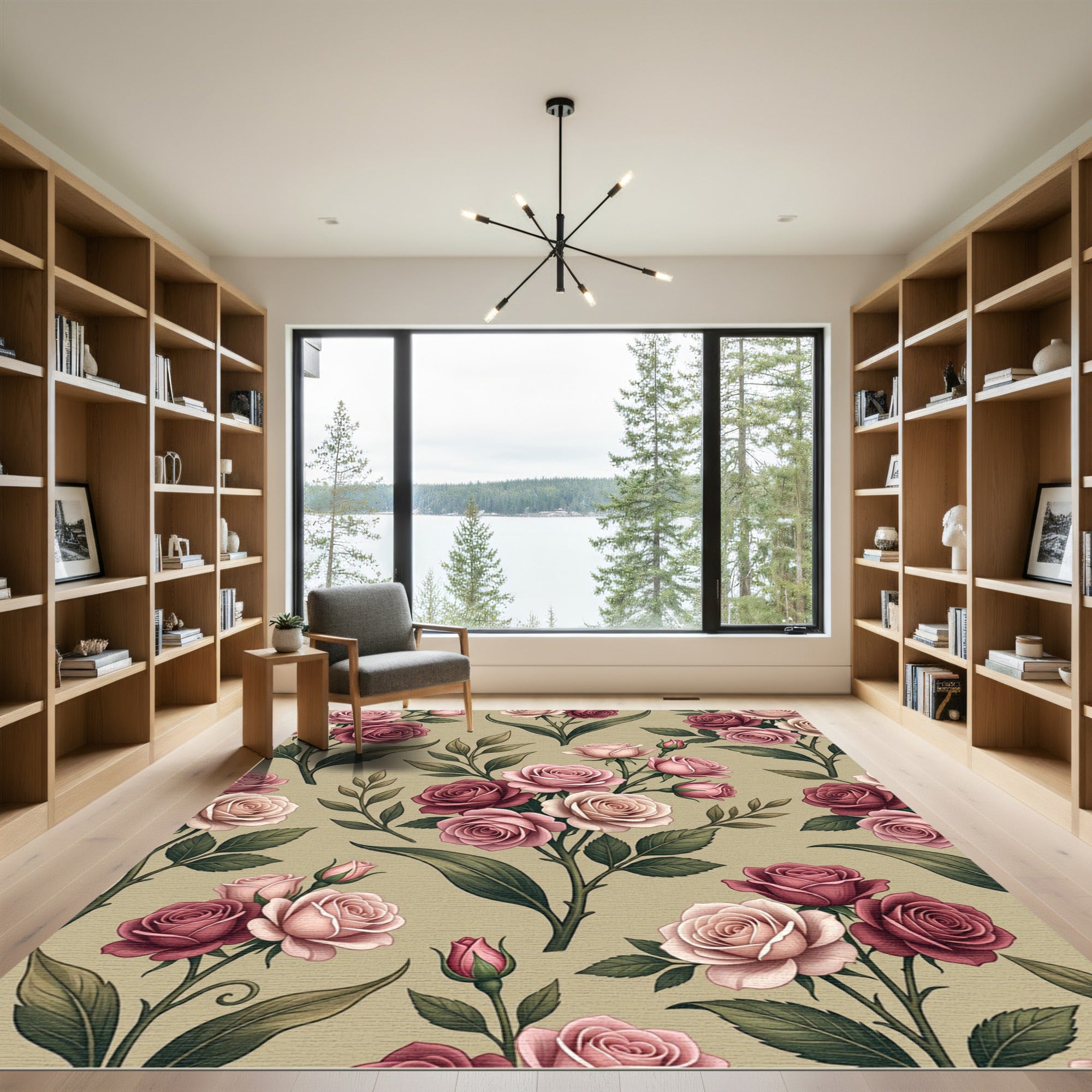 Romantic Dusty Rose Floral Bouquet Rug