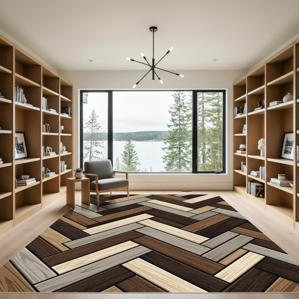 Herringbone Wood Grain Neutral Palette Rug