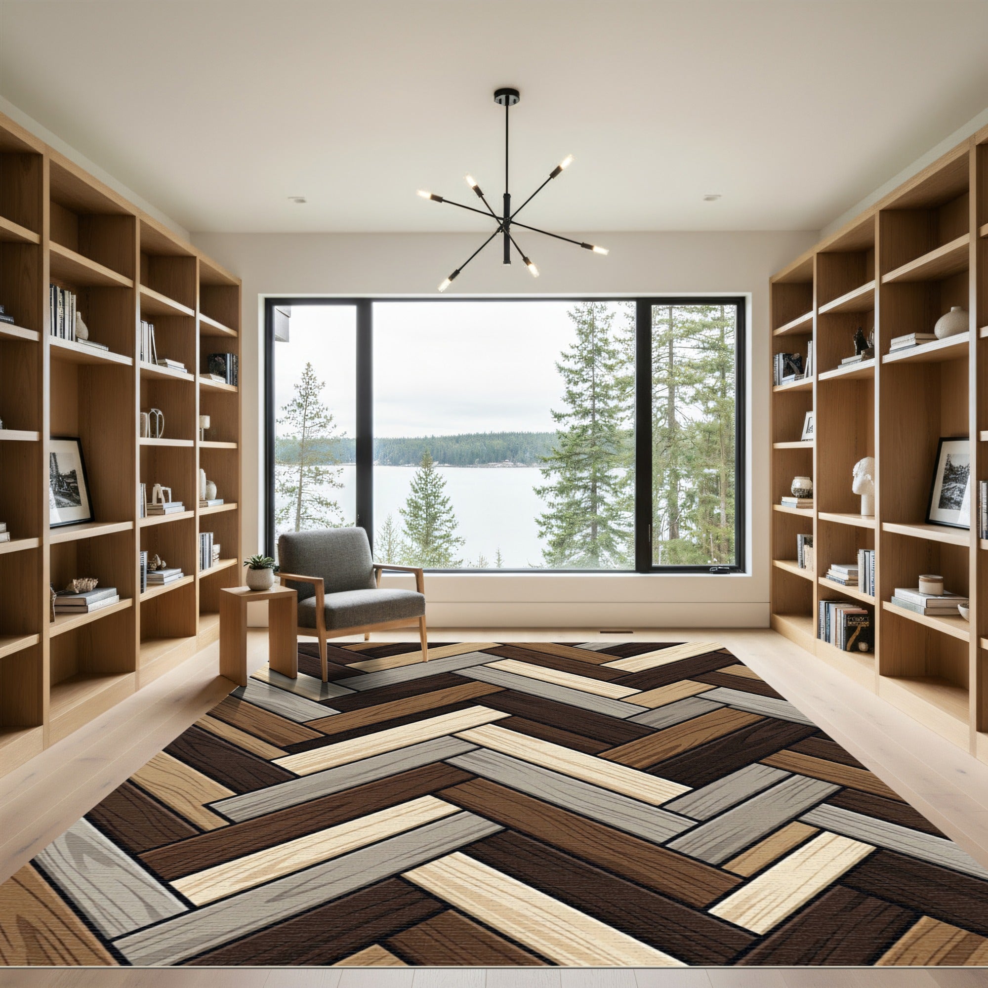 Herringbone Wood Grain Neutral Palette Rug