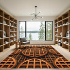Textured Golden Waffle Grid Geometric Rug