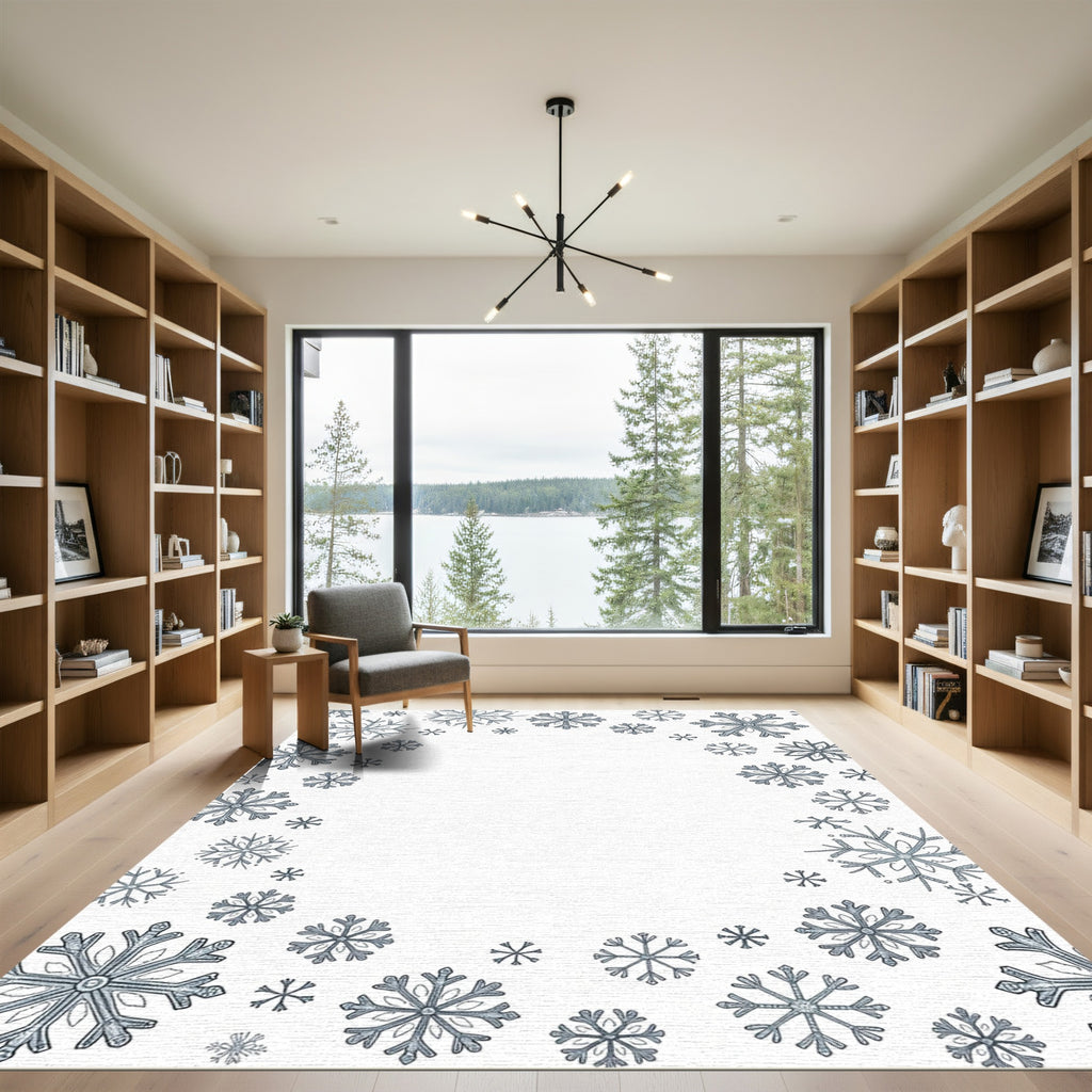 Winter Blue Snowflake Border Rug