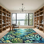 Vibrant Teal Coral Reef Garden Rug