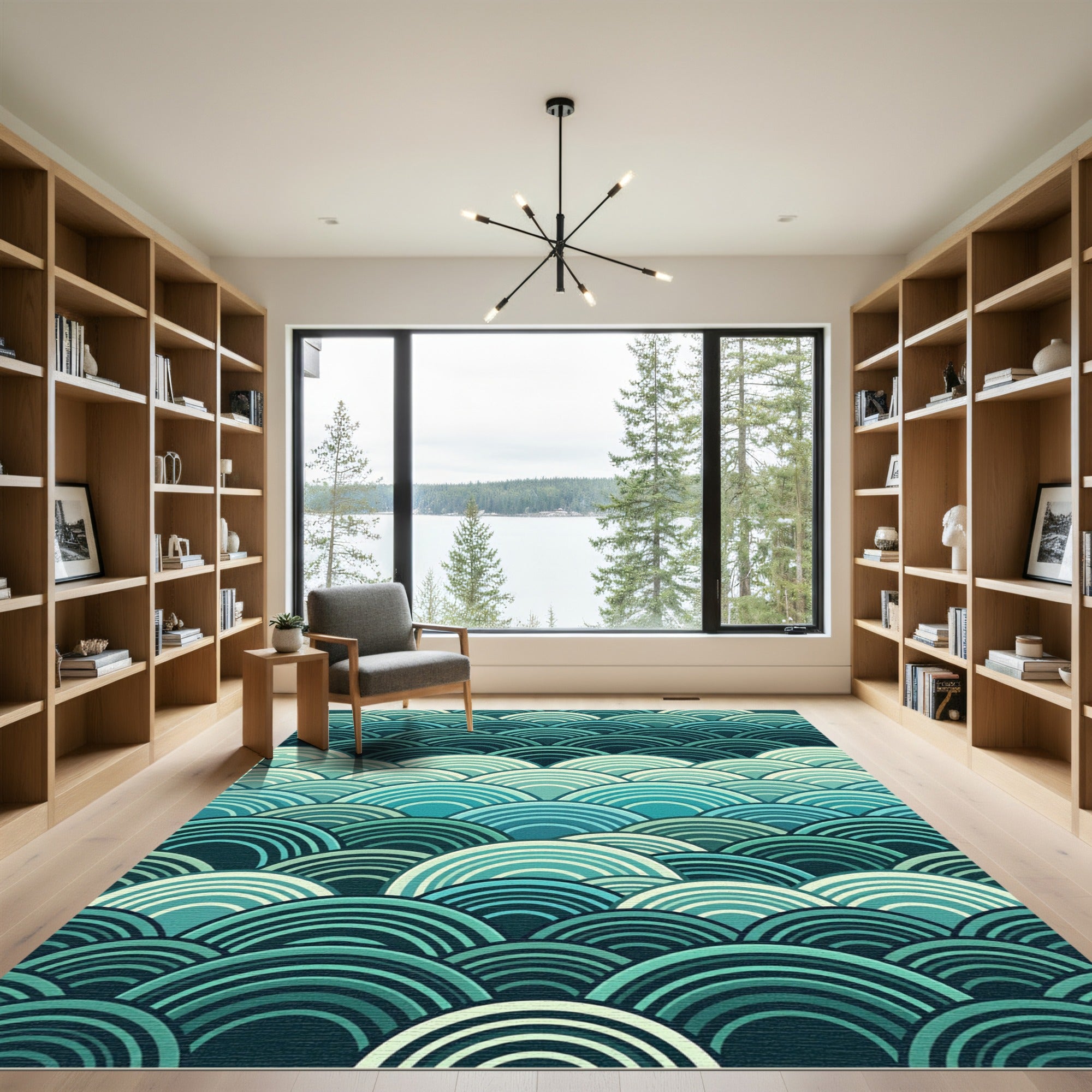 Oceanic Teal Scale Waves Rug