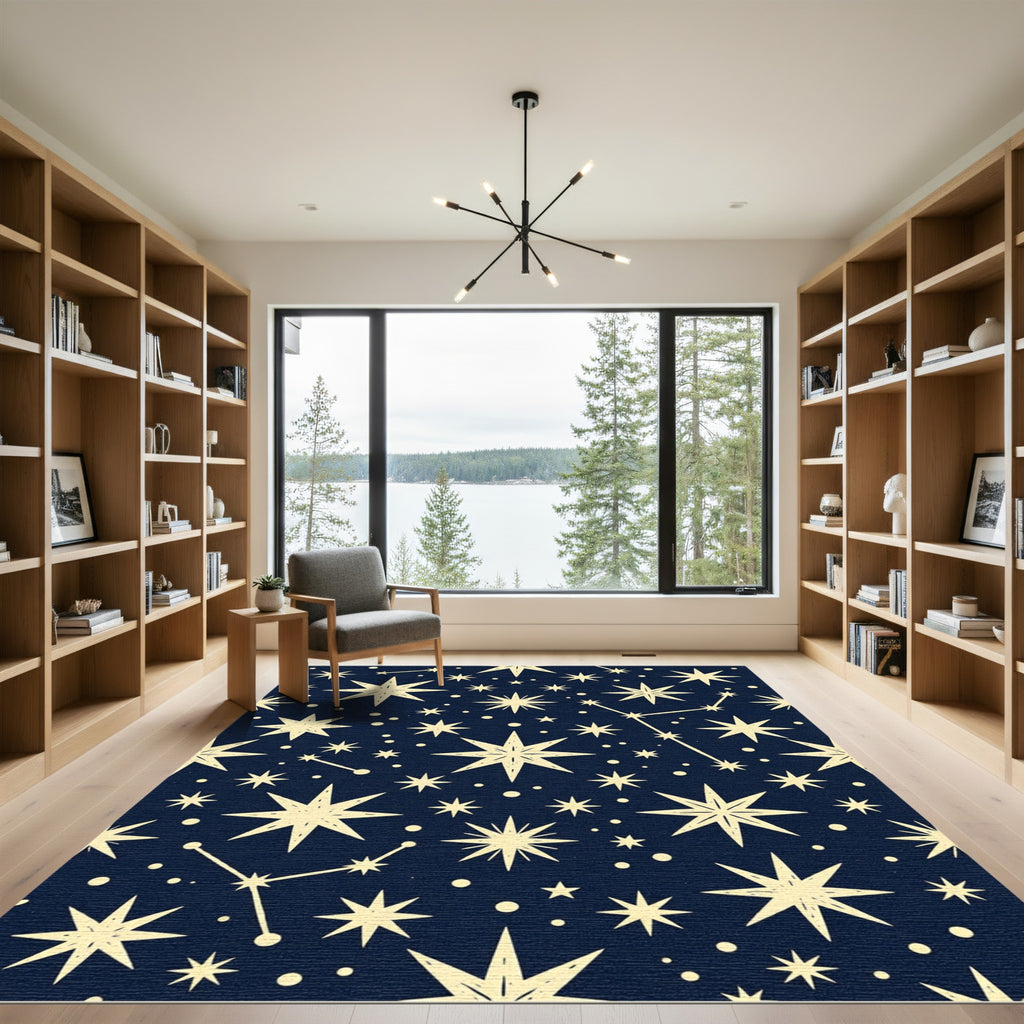 Celestial Navy Blue Starry Sky Rug