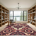 Ornate Crimson Geometric Chain Medallions Rug
