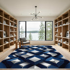 Modern Navy Blue Geometric 3D Cube Rug