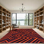 Fiery Orange Abstract Geometric Maze Rug