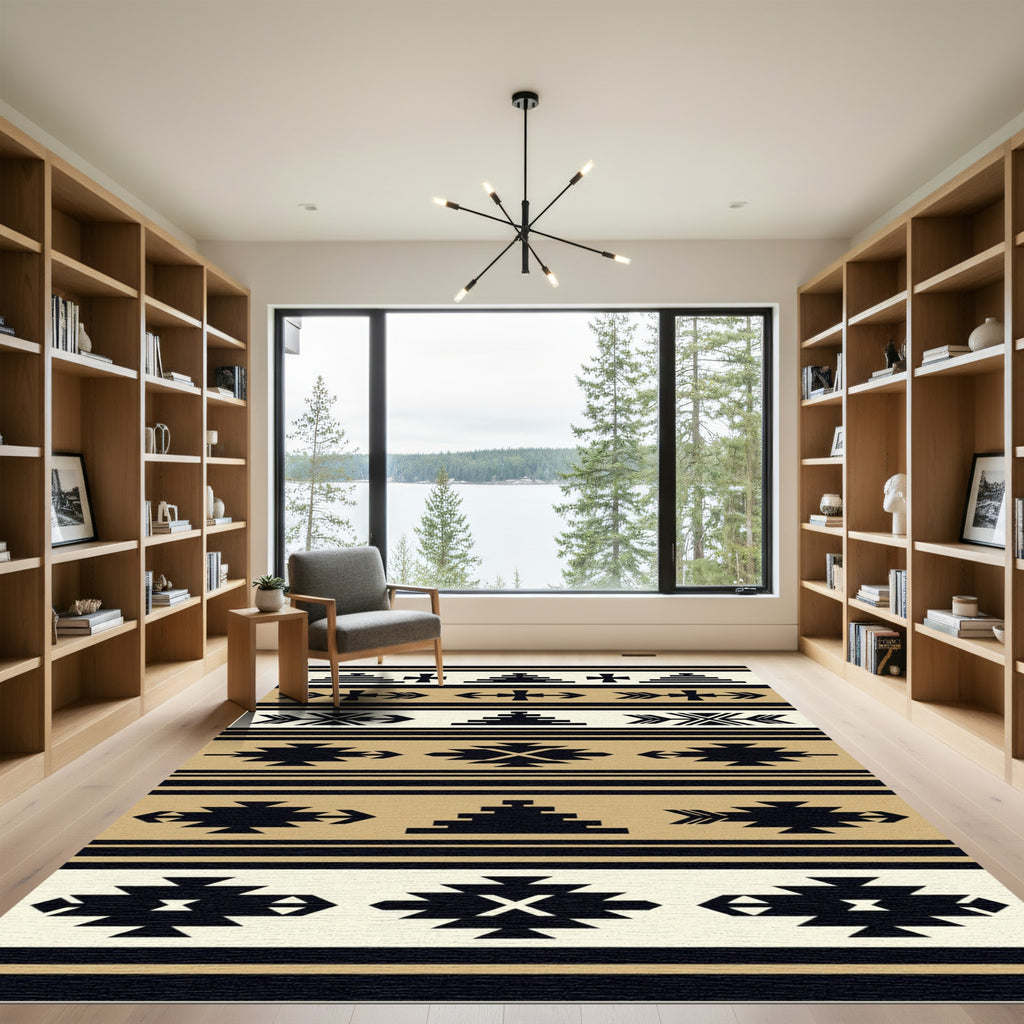 Black Beige Southwestern Geometric Arrows Rug