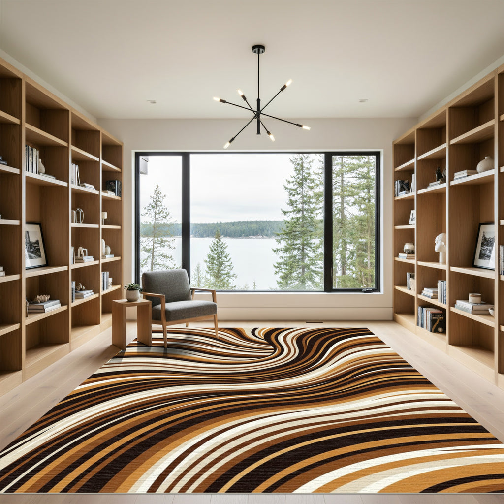 Earthy Swirl Abstract Stripe Rug