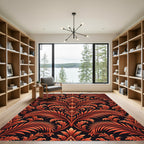 Crimson Vine Scroll Damask Rug