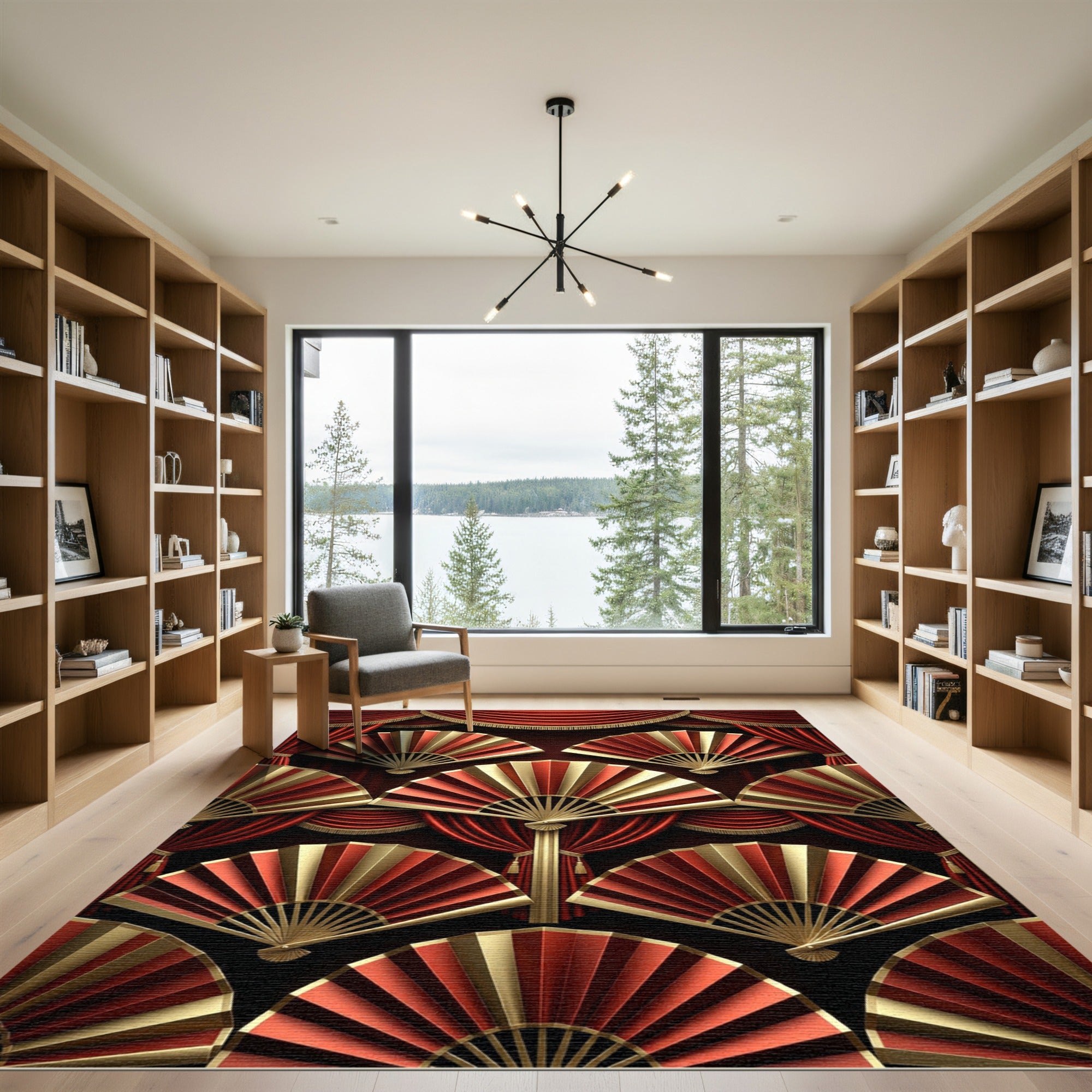Crimson Gold Fan Arrangement Rug