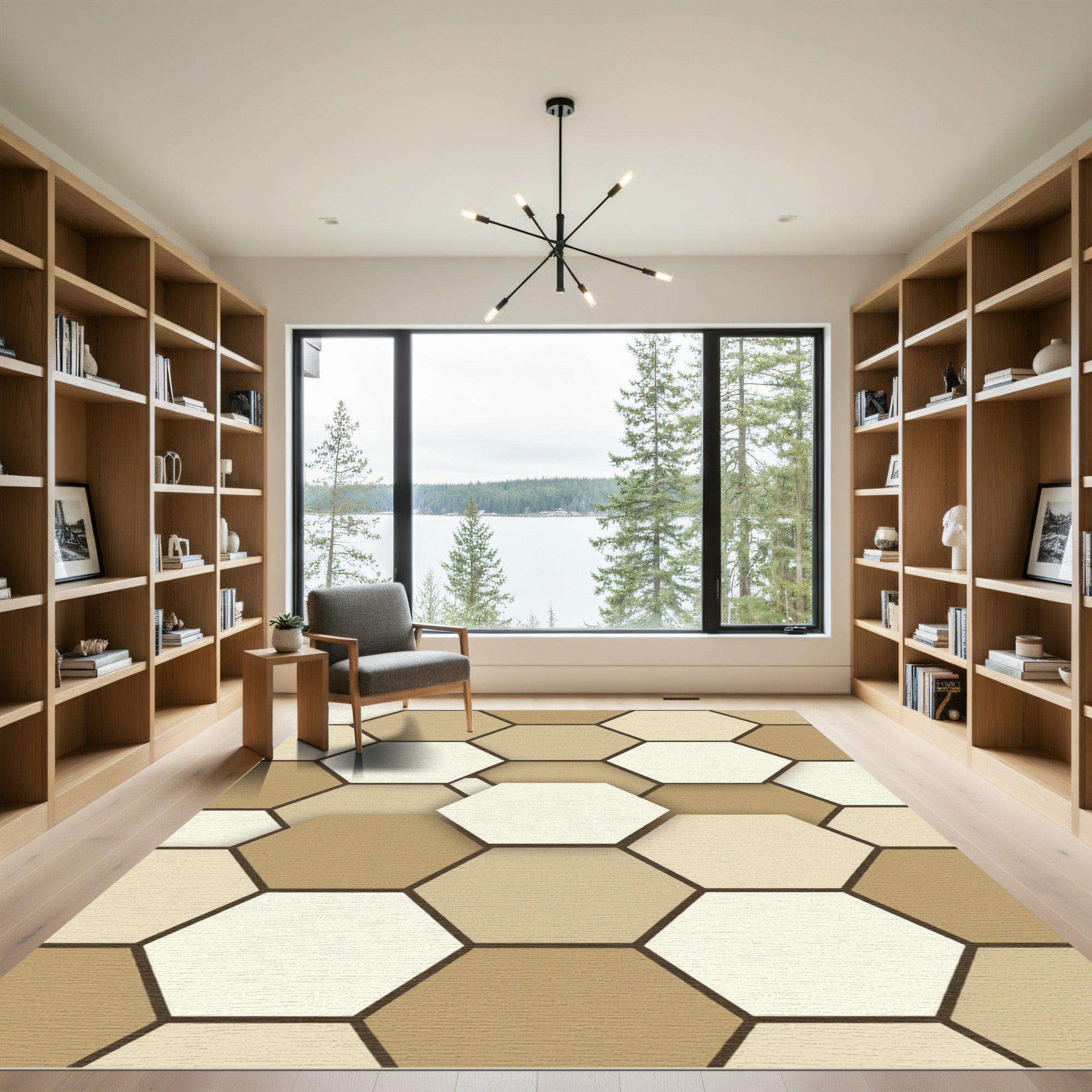 Modern Neutral Earth Tone Hexagon Rug