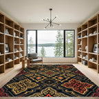 Ornate Black Gold Red Arabesque Rug