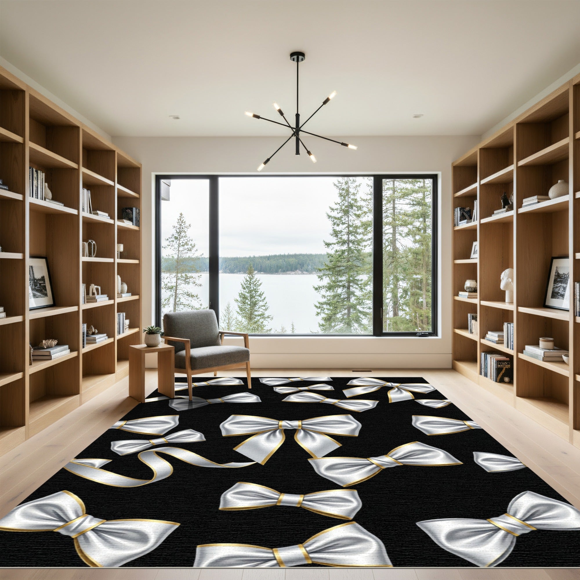Elegant White Bows on Black Rug