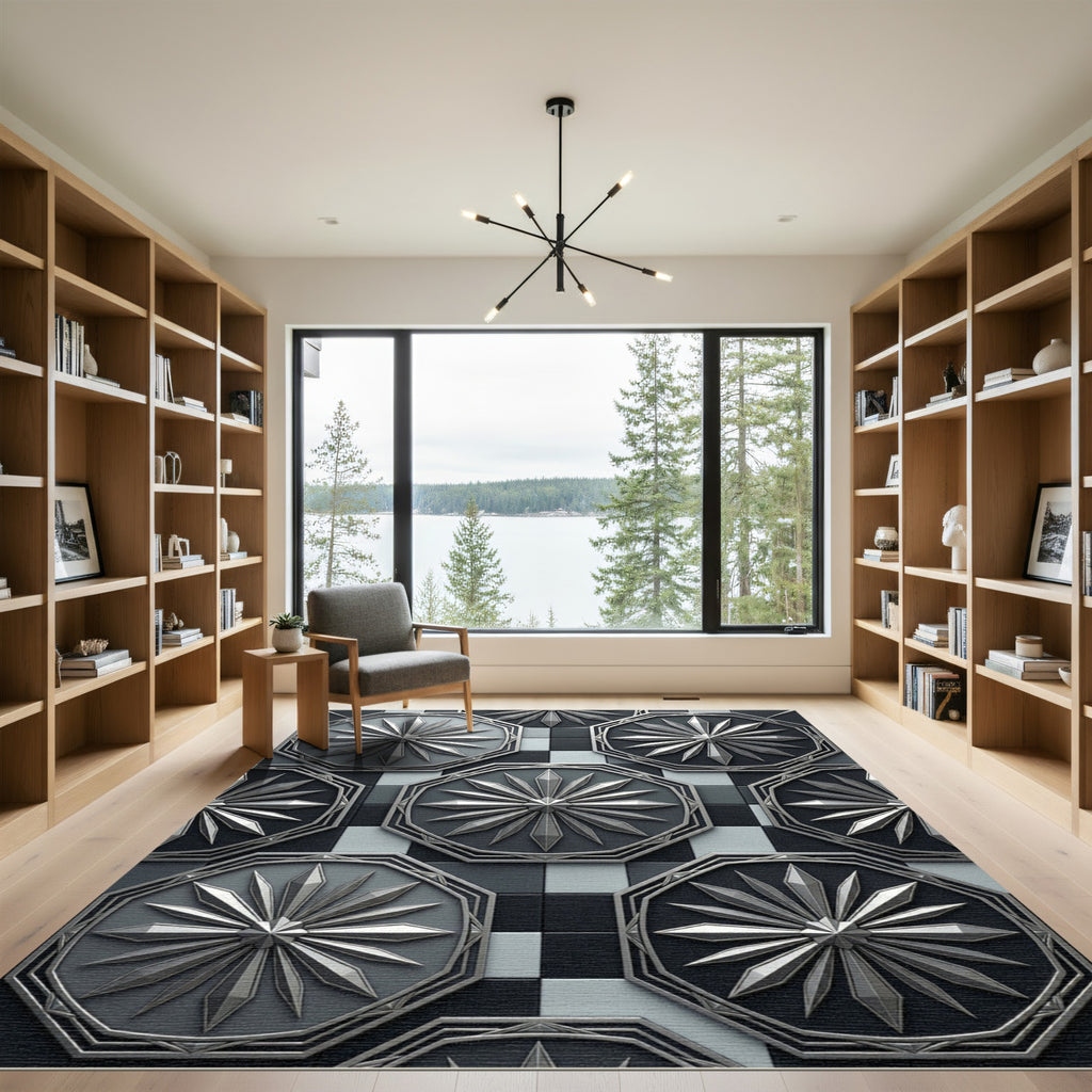 Monochromatic Geometric Medallion Tile Rug