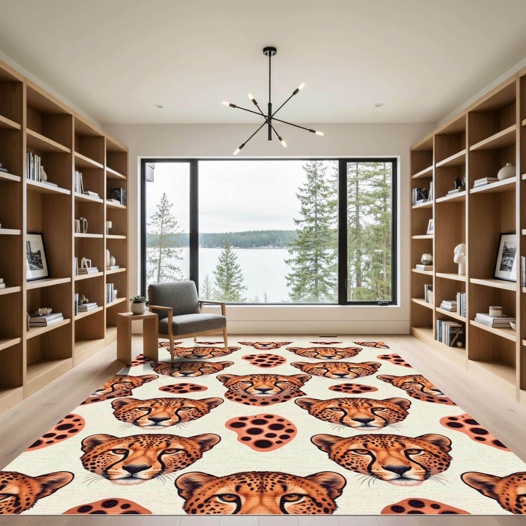 Ornate Golden Cheetah Face Silhouette Rug