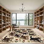 Whimsical Tabby Kitten Botanical Cream Rug