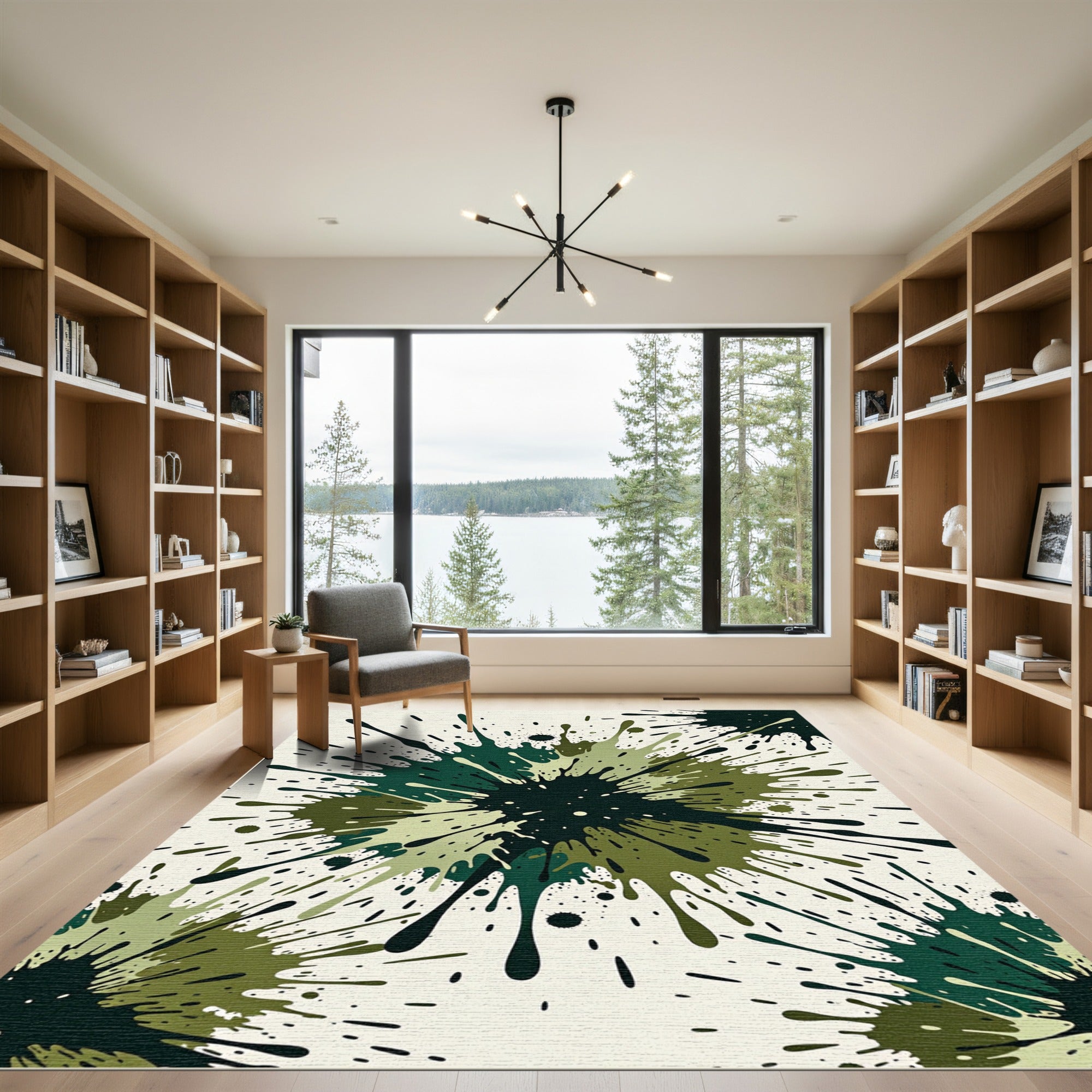 Olive Green Ink Splash Abstract Rug