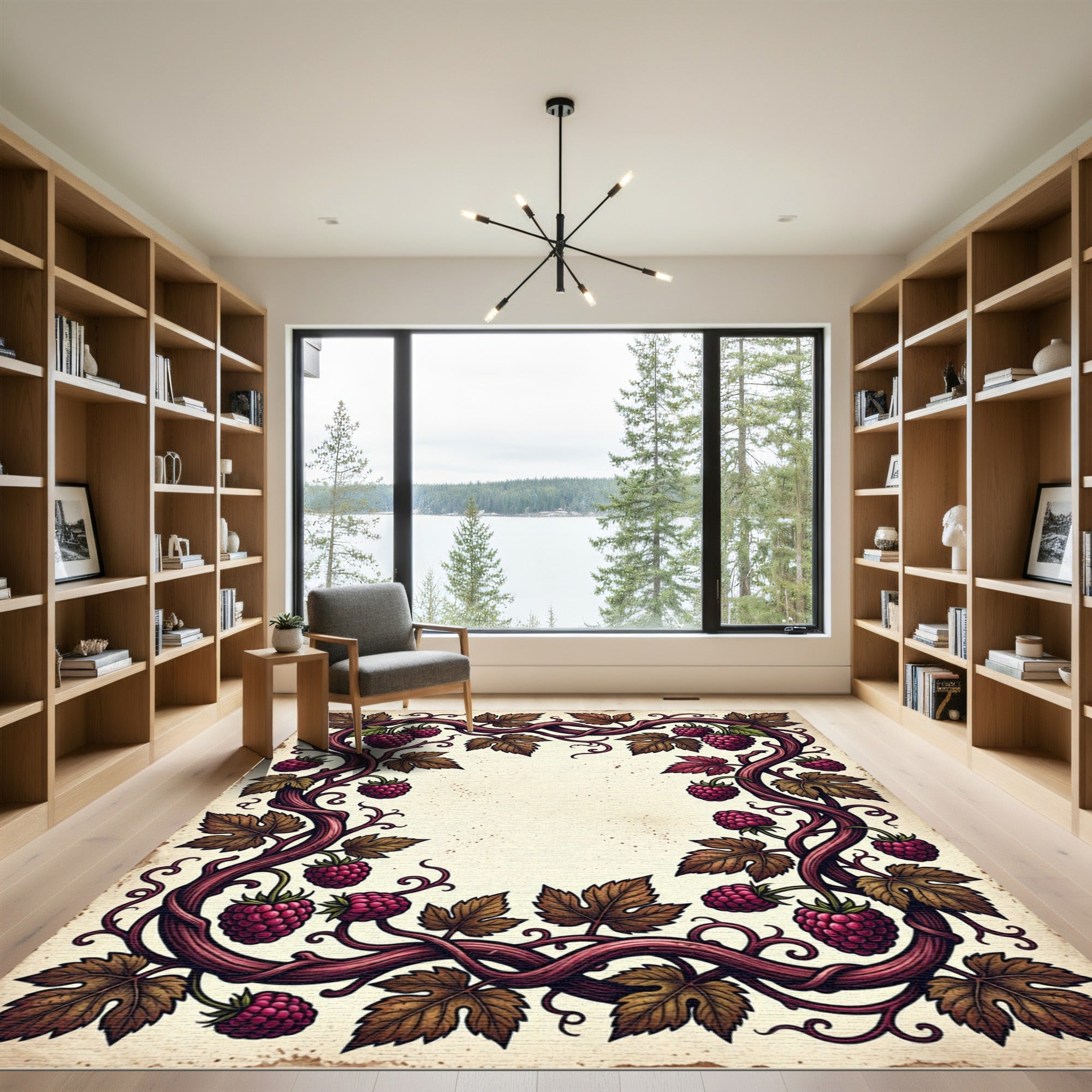 Vibrant Raspberry Vine Foliage Rug