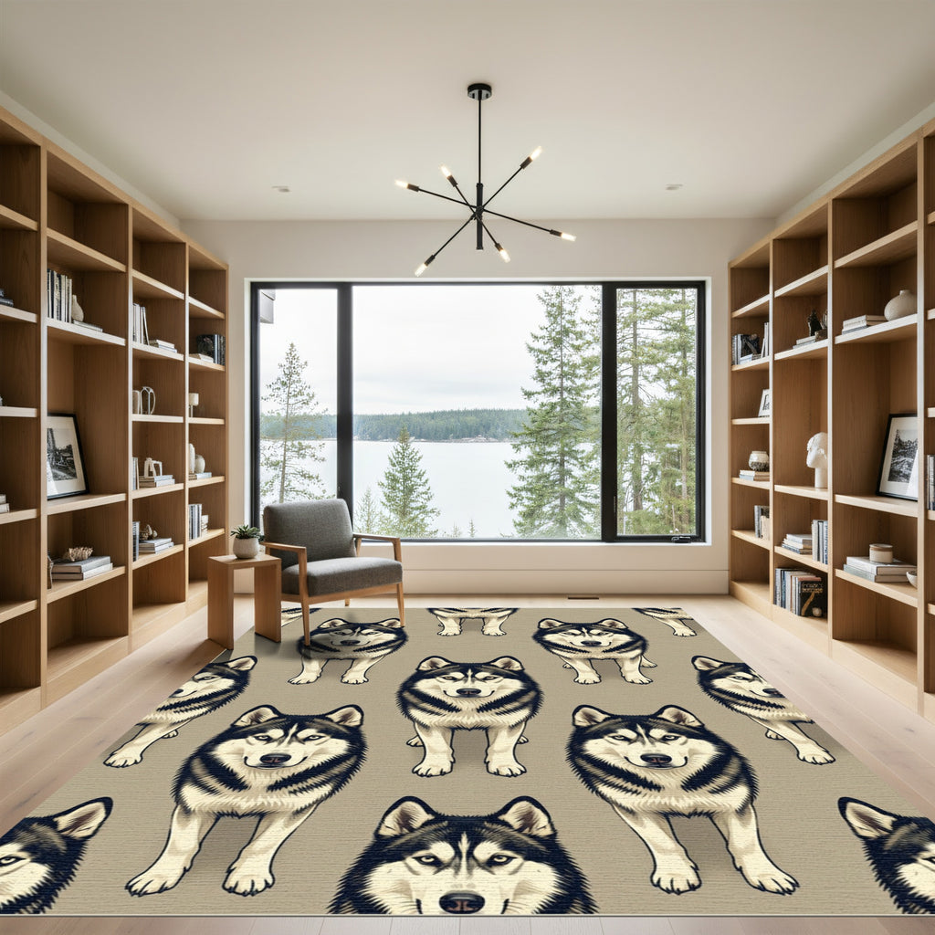 Minimalist Siberian Husky Geometric Animal Portrait Rug