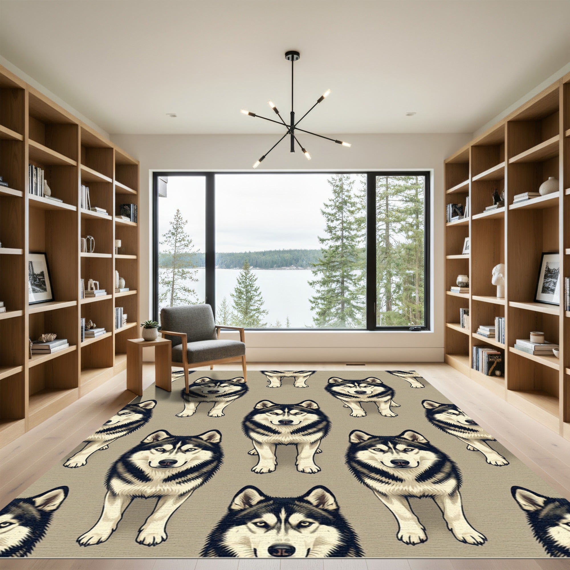 Minimalist Siberian Husky Geometric Animal Portrait Rug