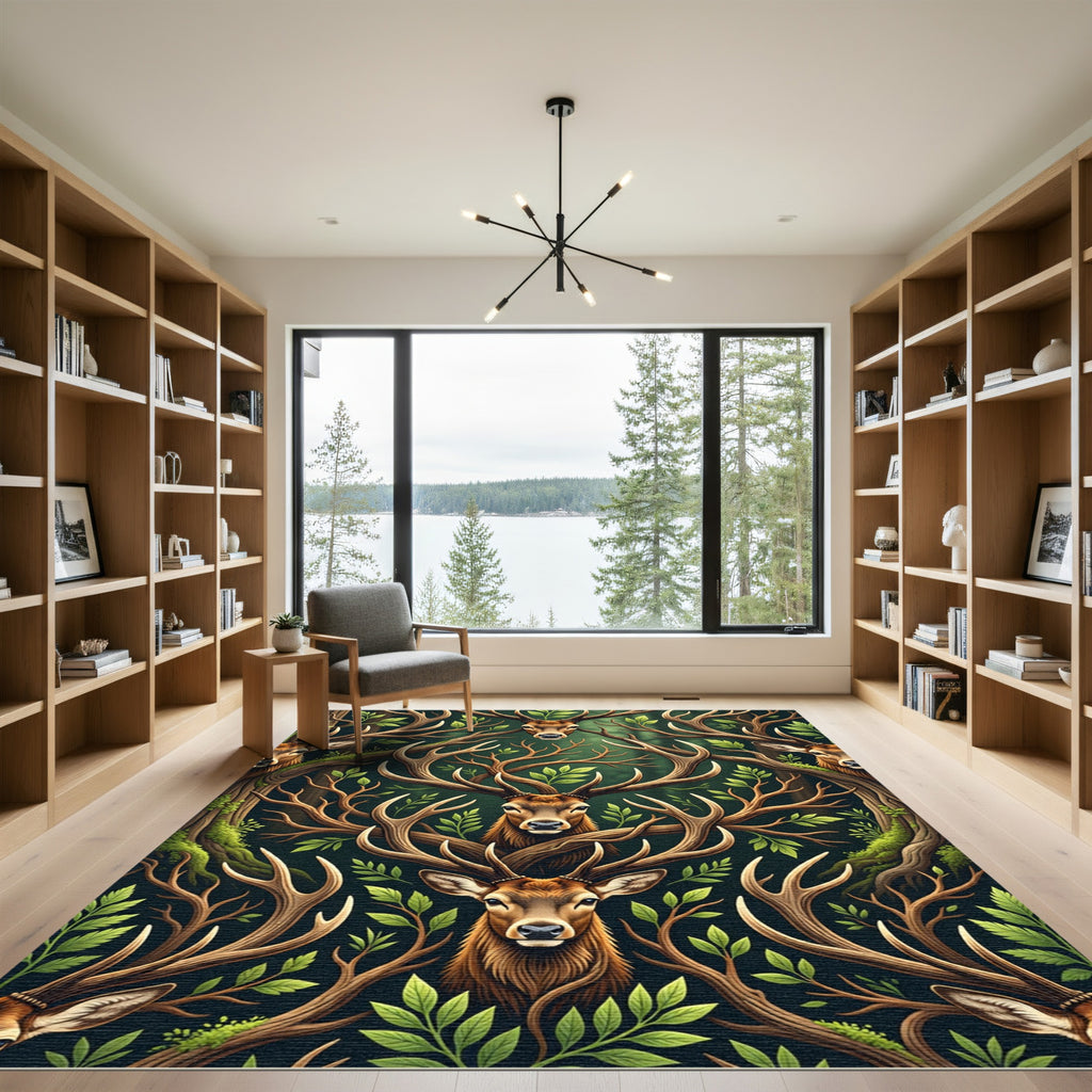 Enchanted Woodland Stag Antler Forest Rug